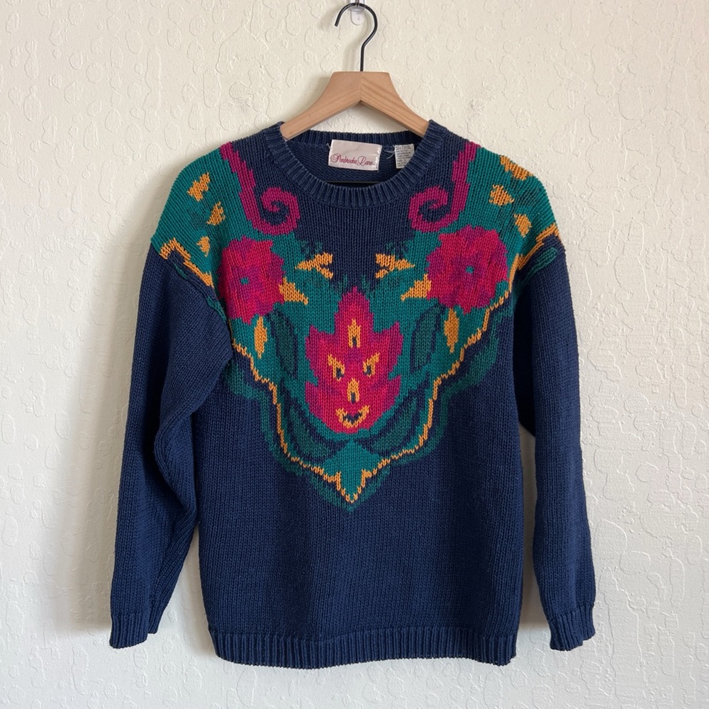 Vintage Penbrooke Lane Colorful Floral Crewneck Sweater Small Cottagecore Granny